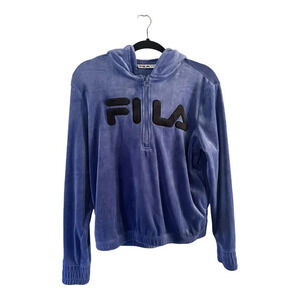 FILA Vintage Womens Indigo 1/4 Zip Hoodie Pullover Sweatshirt Small Velour